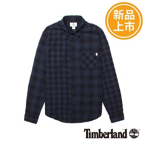 Timberland男女款深藍色格紋修身長袖襯衫A1MCR