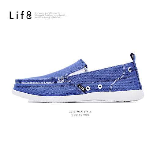 Life8-可水洗。輕量。水洗帆布。率性樂福休閒鞋-09499-藍色/卡其