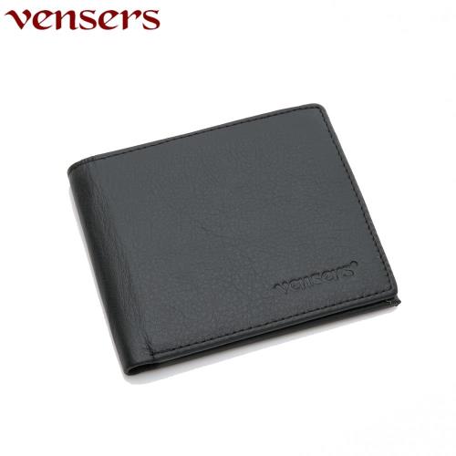 vensers小牛皮潮流個性皮夾黑色短夾NB5302813