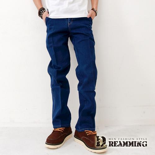 任-【Dreamming】厚磅斜口袋小直筒牛仔工作褲(藍色)-行動