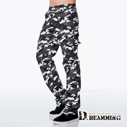 任-【Dreamming】軍規迷彩多口袋休閒工作長褲(灰白)
