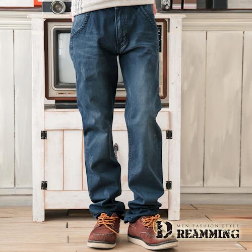 任-【Dreamming】日系刷色抓痕造型口袋單寧中直筒褲