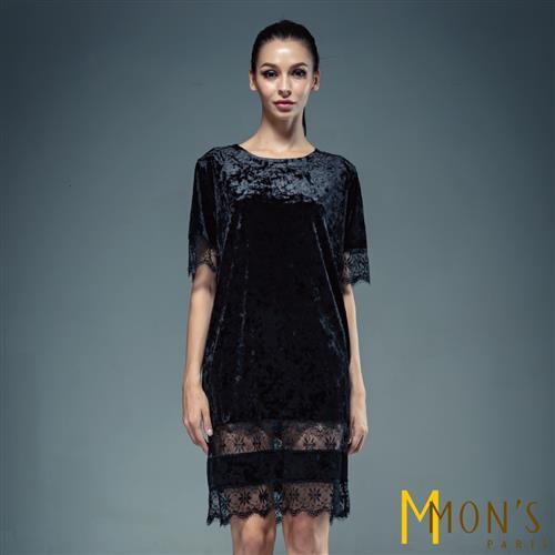MONS高貴黑銀絲絨蕾絲洋裝