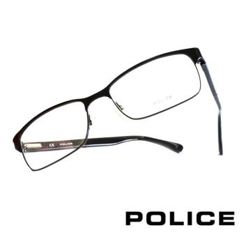 POLICE 義大利警察都會款個性型男眼鏡-金屬框(霧黑框) POV8797E531X