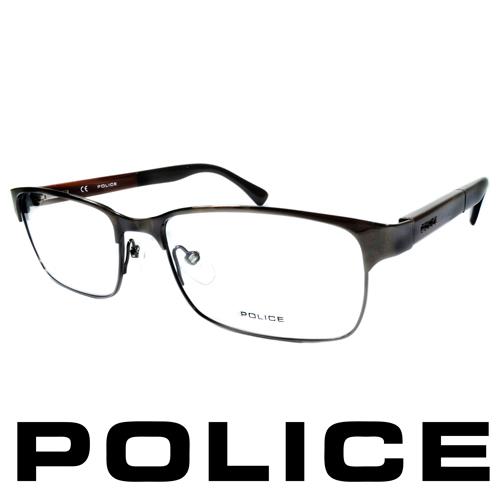 POLICE 義大利警察都會款個性型男眼鏡-金屬框(木頭棕) POV8797E568X