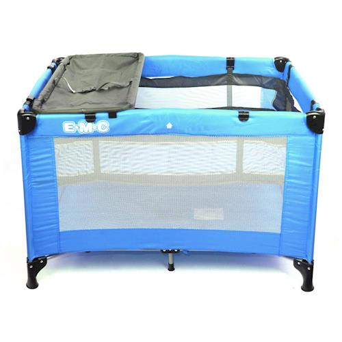 EMC 輕巧型遊戲床-藍色(附雙層架/尿布台/蚊帳)