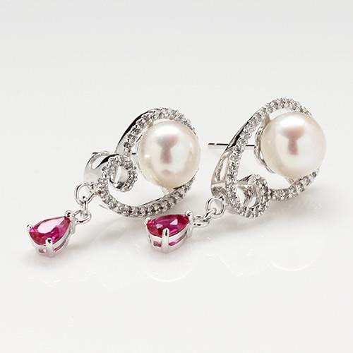 【寶石方塊】水月觀音天然珍珠耳環-925銀飾