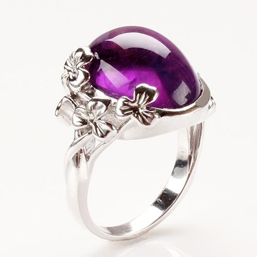 【寶石方塊】姹紫嫣紅天然紫水晶戒-925銀飾