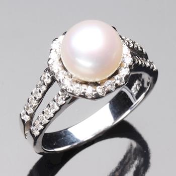 【寶石方塊】天然淡粉珍珠戒指-925純銀飾-珍愛