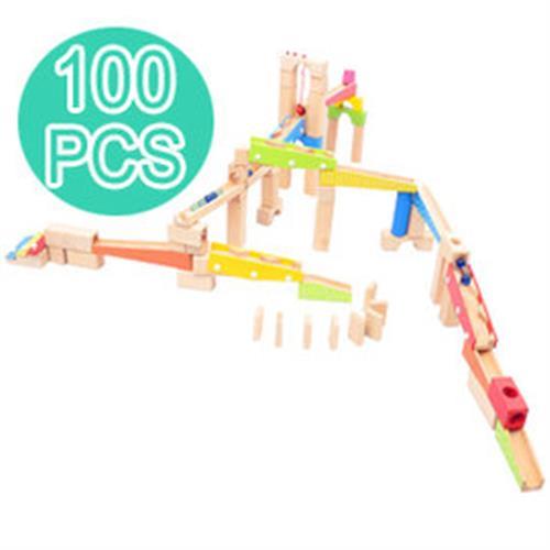 【funKids】木製-兒童創意積木拼接彈珠滑梯(100PCS)