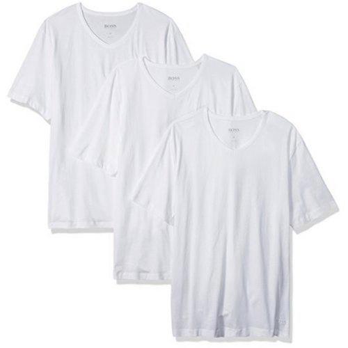 HUGO BOSS 男時尚純棉白色V領短袖內衣3件組(預購)