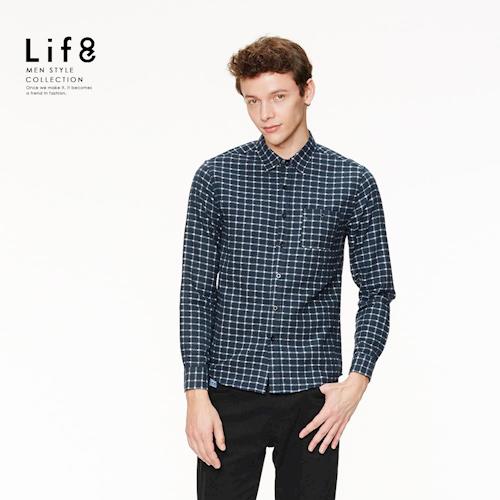 Life8-Casual 法蘭絨 細格織紋 長袖襯衫-03887