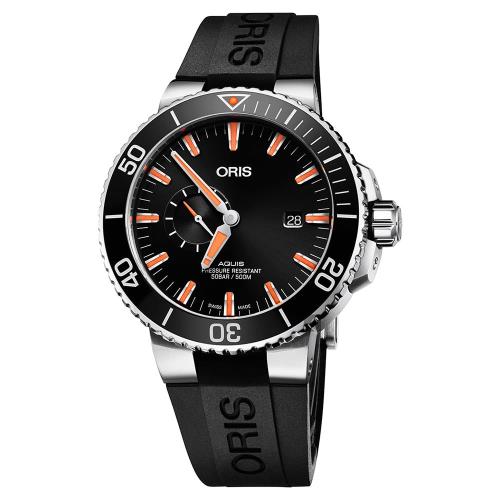 Oris豪利時 Aquis 小秒針500米專業潛水機械錶 黑 45.5mm 0174377334159-0742464EB