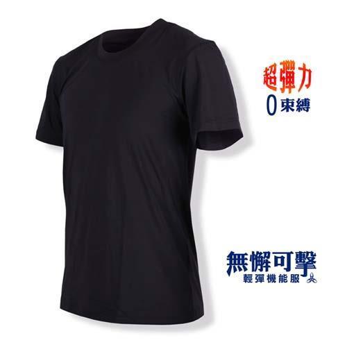 HODARLA 男女-無懈可擊輕彈機能服-圓領 台灣製 慢跑 輕彈 抗UV 短袖T恤 黑