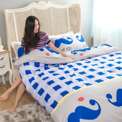 台灣製吸濕排汗系列SG 使用3M藥劑處理細緻柔絲綿-雙人床包被套四件組-藍鬍公爵