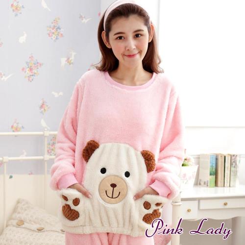 【PINK LADY】暖呼呼粉嫩小熊~法蘭絨成套睡衣褲 (粉)