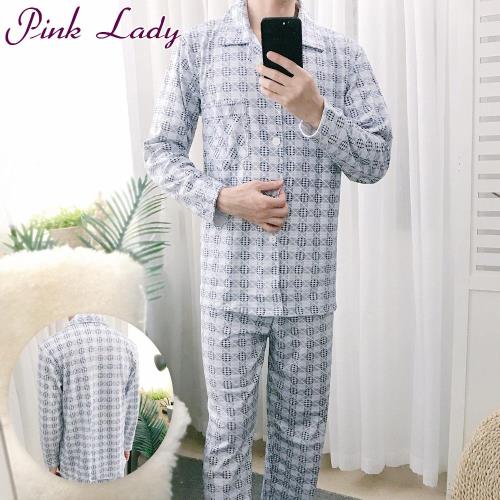 【PINK LADY】時尚餅乾格型男棉柔居家成套睡衣888-5(藍)
