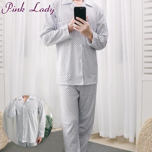【PINK LADY】簡約格紋型男棉柔居家成套睡衣888-1(藍)