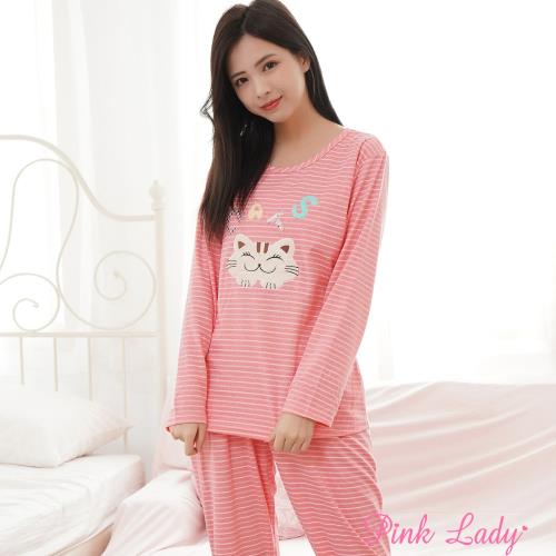 【PINK LADY】微笑貓咪居家棉柔長袖成套睡衣271(瓜紅)