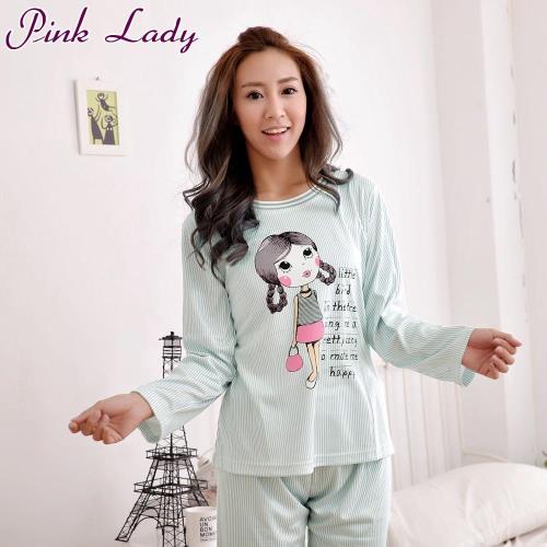 【PINK LADY】時尚女孩居家棉柔長袖成套睡衣238-1(綠)