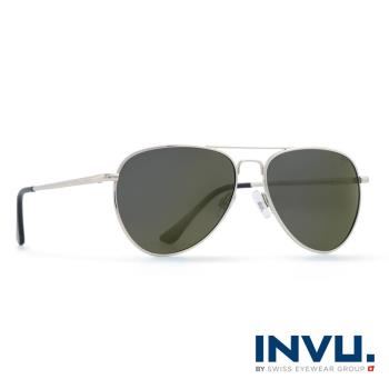 INVU瑞士 九層鍍膜經典飛行員款小臉水銀黃偏光太陽眼鏡 - (白金) T1803A