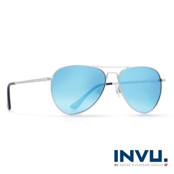INVU瑞士 九層鍍膜經典飛行員款水銀藍偏光太陽眼鏡 - (磨砂銀) T1803B