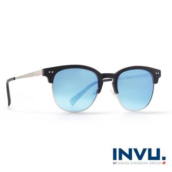 INVU瑞士 九層鍍膜時尚復古眉框水銀藍框聯名款偏光太陽眼鏡 - (海軍藍) M2800C