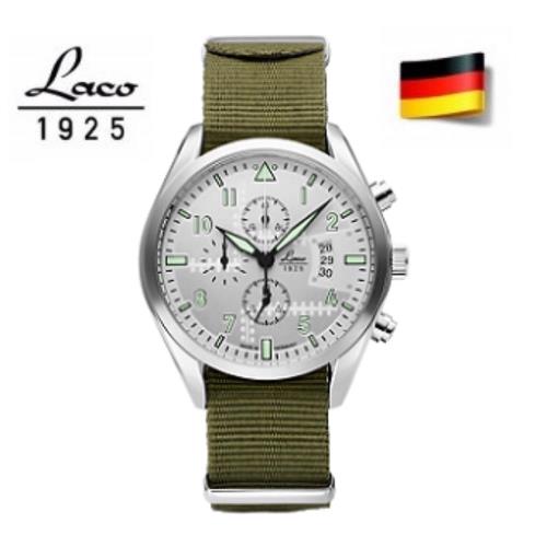 【Laco】朗坤 861918 德國工藝Seattle軍事風格三眼計時腕錶石英錶銀 42mm 