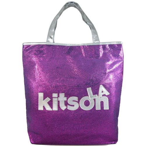 Kitson LA 紫色亮片皮革品牌標大托特肩包