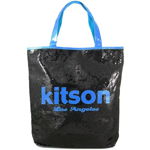Kitson LA 雙色亮片大肩背包(黑底藍字)