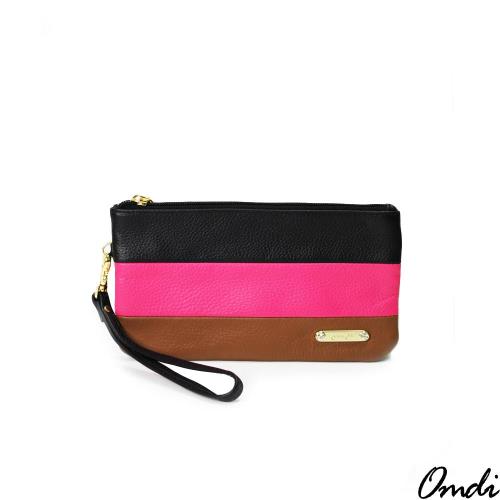 【Omdi】拚色多功能手拿包-咖啡色/綠色