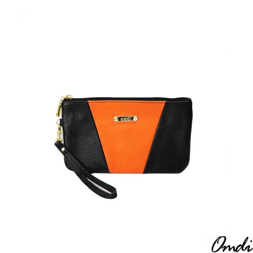 【Omdi】斜邊拚色多功能手拿包-橘色/綠色