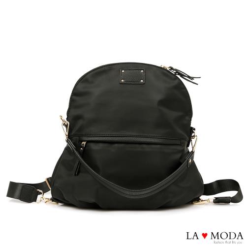 【La Moda】出國旅行機場時尚 防盜防潑水3way手提肩背後背包(黑色)