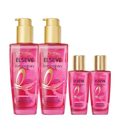 LOREAL Paris 巴黎萊雅 粉紅玫瑰修護組(金緻護髮玫瑰精油100mlX2入+迷你版30mlX2入)