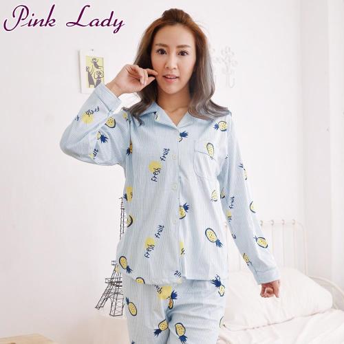 PinkLady甜滋滋波蘿居家襯衫型長袖成套睡衣-藍(838-2)