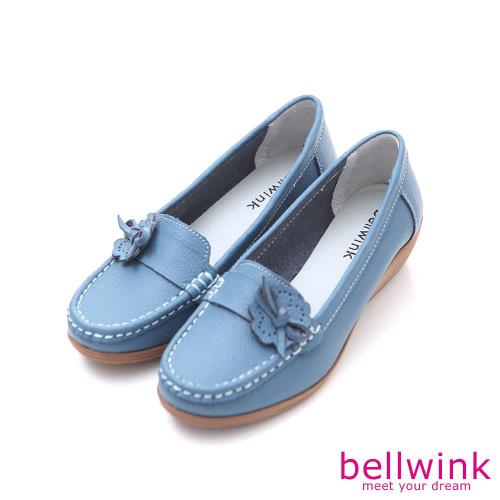 bellwink【b9707】復古車線側朵結平底鞋-藍色/黑色/橘色