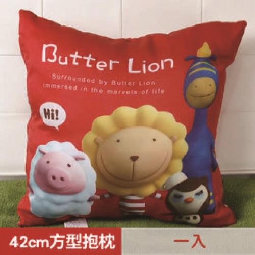 【奶油獅】總動員系列~台灣製造~專利全彩立體印刷方形抱枕(紅)(一入)