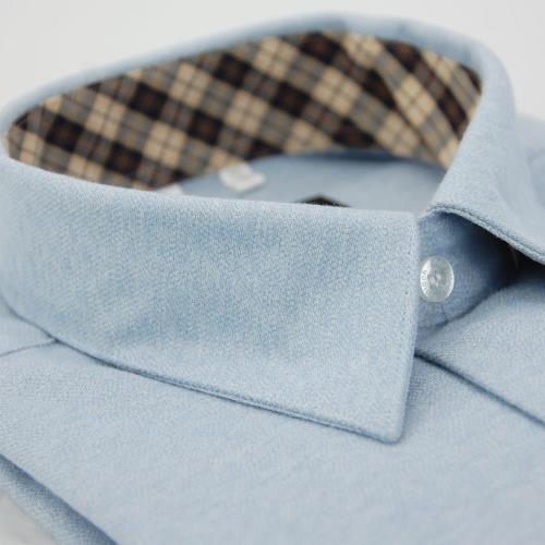 【金安德森】經典格紋繞領藍色厚棉長袖襯衫