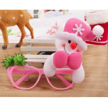 【摩達客】聖誕派對造型眼鏡-粉紅帽雪人