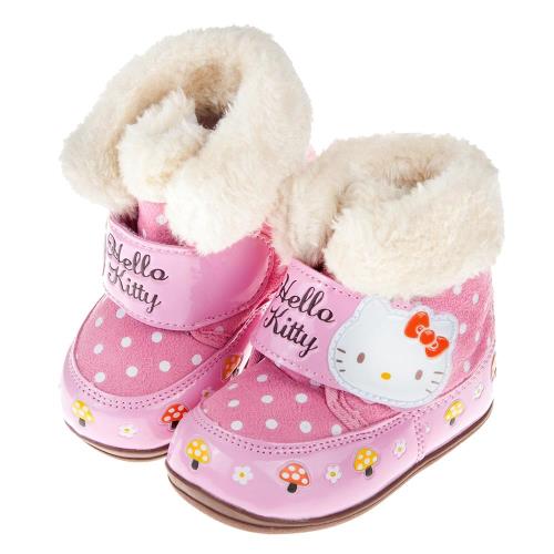 《布布童鞋》HelloKitty凱蒂貓童趣點點舖毛寶寶靴(13~18公分) [ C7Z485G ]  粉紅色款