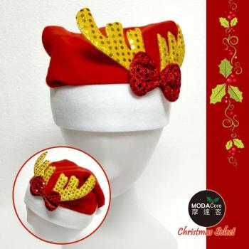 【摩達客】耶誕派對-小金亮片鹿角蝴蝶結聖誕帽