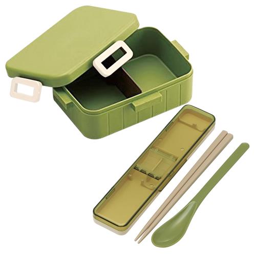 日系簡約 日本製 無印風便當盒 保鮮餐盒 辦公旅行通用650ML+透明蓋筷子18CM-原野綠(日本境內版)