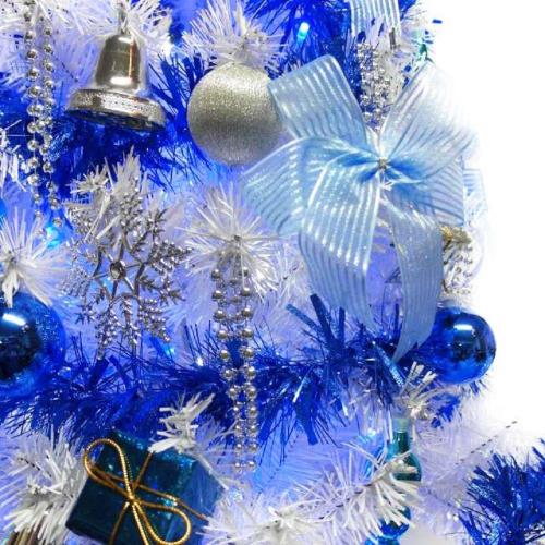摩達客 台灣製15呎/15尺(450cm)豪華版夢幻白色聖誕樹(銀藍系配件組)+100燈LED燈藍白光9串(附IC控制器)