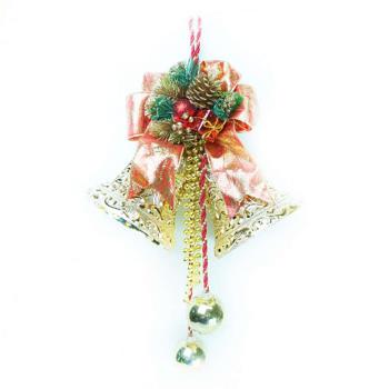 【摩達客】6吋雙花鐘吊飾-紅金色