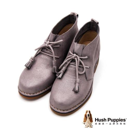 Hush Puppies Cyra Catelyn修飾系列 磨砂感休閒 女短踝靴-金屬灰色