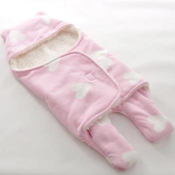 Colorland-嬰兒包巾 懶人包巾 保暖雙層羊羔絨嬰兒分腿式睡袋