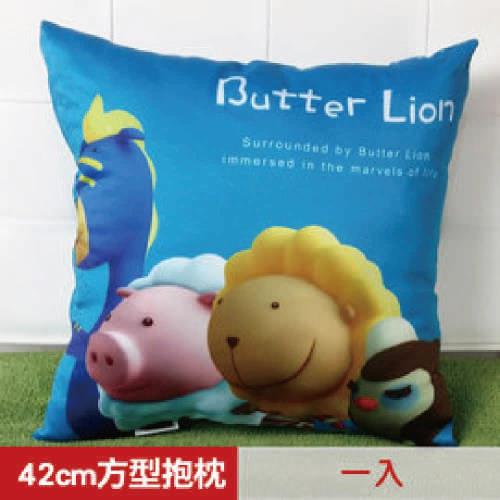 【奶油獅】總動員系列~台灣製造~專利全彩立體印刷方形抱枕(藍)(一入)
