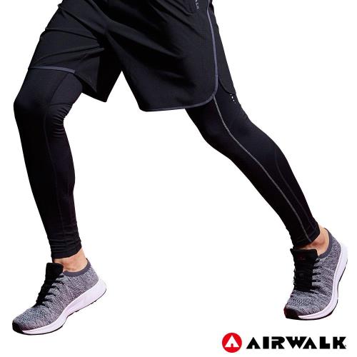 【AIRWALK】男款運動緊身長褲-男-黑色