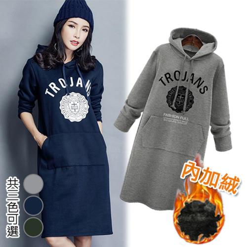 韓國K.W. S~XL長板英文字母寬鬆連帽T恤洋裝