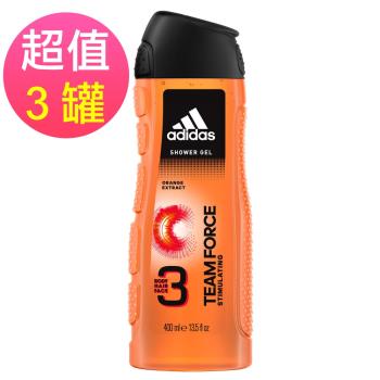 adidas愛迪達 男用三效潔顏洗髮沐浴露(典藏魅力)x3罐(400ml/罐)